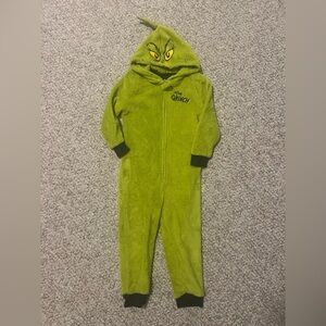 The grinch warm romper one piece hooded Santa grinch zip up footless pajama 4-5